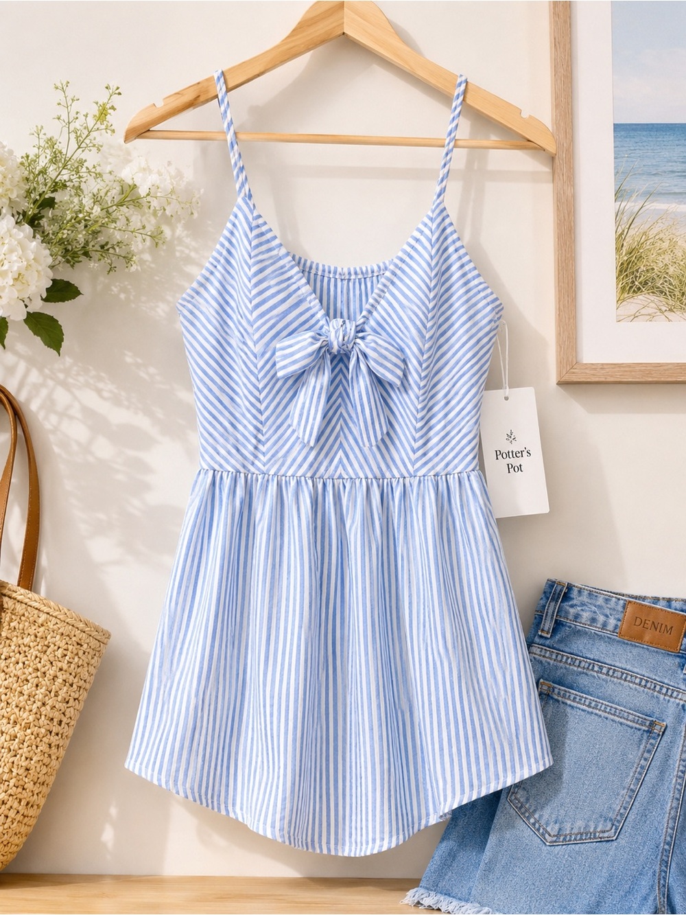 Potter’s Pot Coastal Stripe Bow Front Peplum Tank NWT